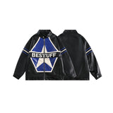 Unisex Pu Jacket Color Matching Motorcycle Leather Coat
