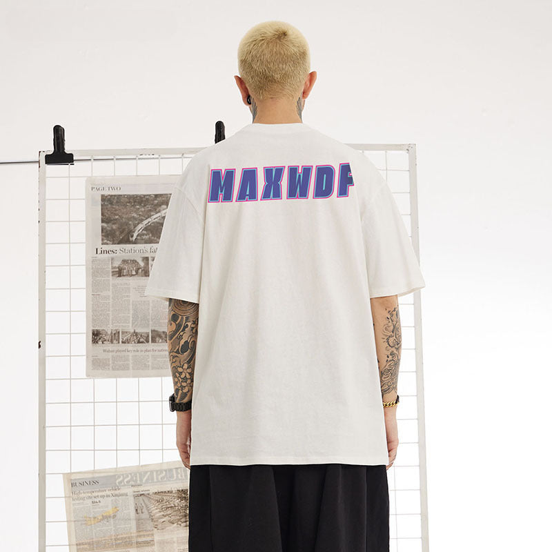 Men T-Shirt Oversize Letter Print Heavy Short Sleeve Loose