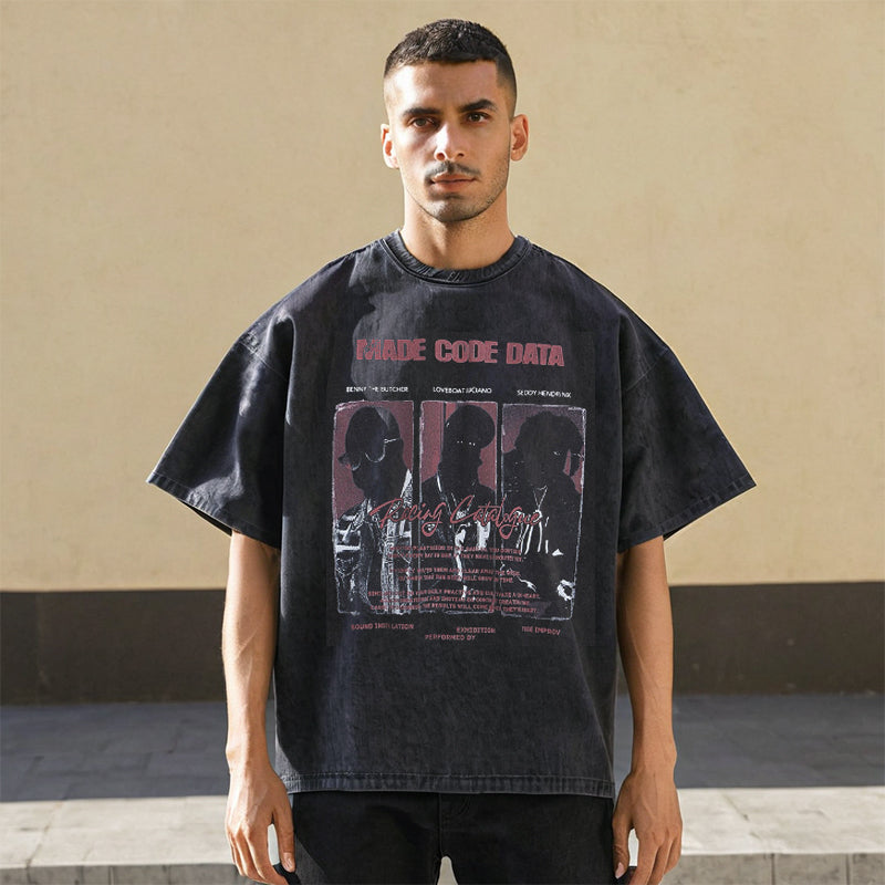 Mens Vintage T Shirt Printed Washed Old Short Sleeves