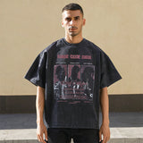 Mens Vintage T Shirt Printed Washed Old Short Sleeves