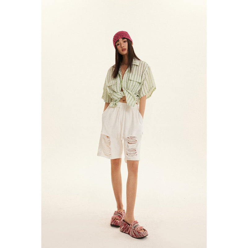 Unisex Shorts Ripped Denim Shorts Loose Summer