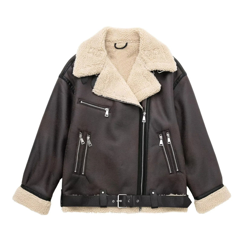 Women Cotton Coat Loose Warm Velvet Padded Thickened Imitation Lamb Wool