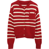 Women Knitted Cardigan Stripe College Style Soft Sweater