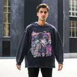 Mens Vintage Long Sleeve Shirt Cartoon Print T-Shirt Men and Women