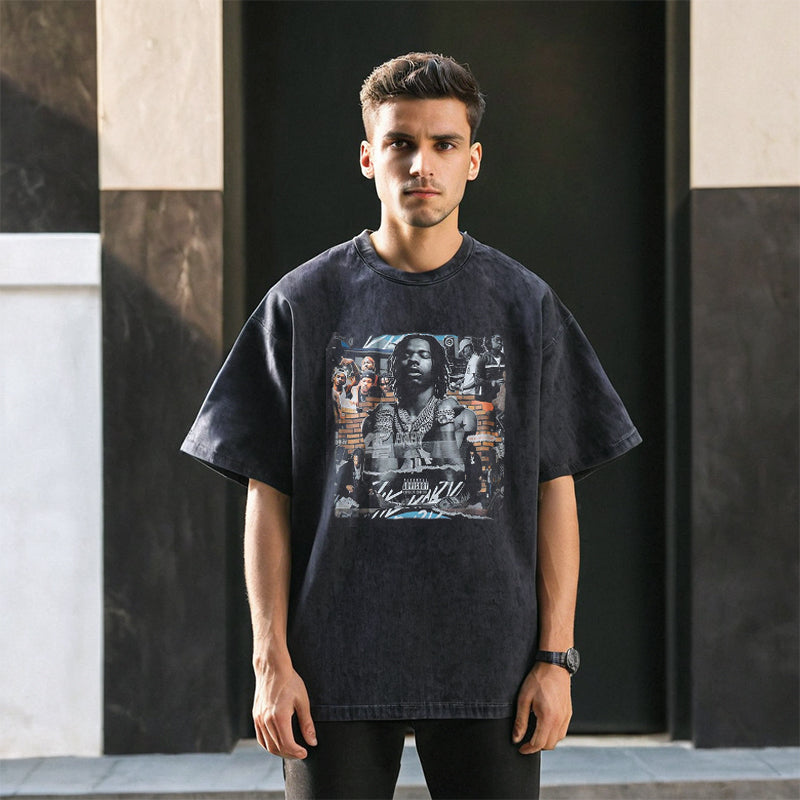 Mens Vintage T Shirt Hip Hop Trend Brand Printed Short Sleeve T-Shirt