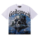 Godspeed T Shirts Skull Landscape Printing Cotton Casual Short Sleeves Men and Women