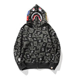 Bathing Ape Hoodie Autumn and Winter Ape Shaped Checkered Shark Cardigan Zipper Sweater Jacket