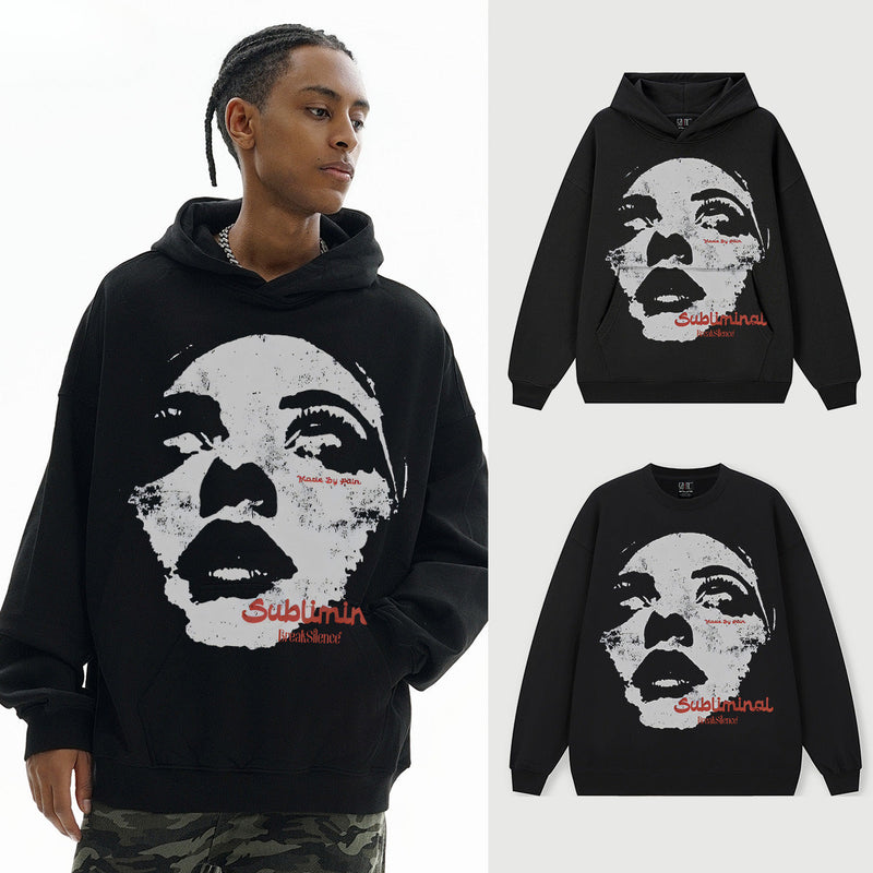 Vintage Hoodie Craves Freedom Solid Color Printed Hooded Sweater Crew Neck