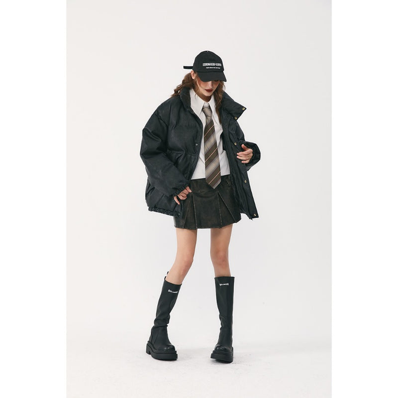 Unisex Coat Old Winter PU Leather Cotton-Padded Jacket