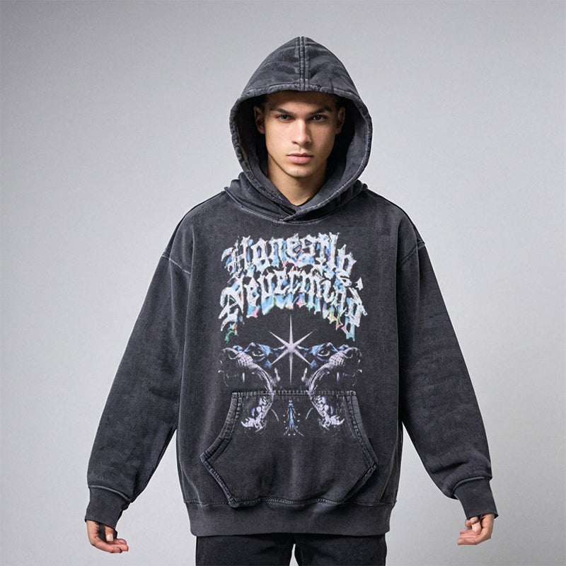 Mens Vintage Hoodie Print Casual Hooded