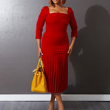 Women Dress Pleated Solid Color Fashion Dress