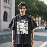 Mens Vintage T-Shirt Cartoon Print Short Sleeve T-Shirt