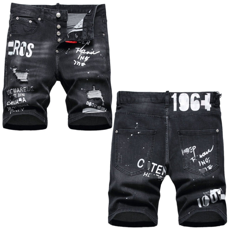 DSQ2 Short Jeans Ripped Patch Slim-fit Stretch Denim Shorts