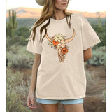 Boho Cow Skull Shirts for Women Oversized Western Country