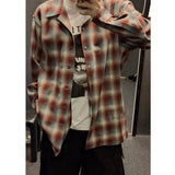 Unisex Shirts BIGTHING Margiela Style Vintage Rust Red Checkered Jacket
