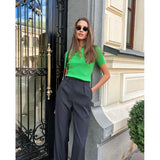 Women Work Business Casual Sweats Slim Fit Polo Sweater with Short Sleeves