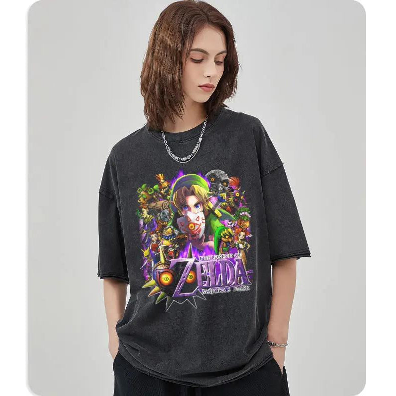 Zelda Link T Shirt Pc GameVintage Washed Top Tees Hip Hop