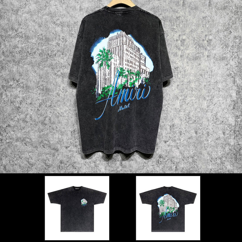 Amiri washed t-shirt city forest printing short sleeve