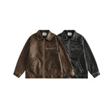 Unisex Pu Jacket Distressed PU Leather Coat Motorcycle Jacket