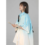 Men Shirts Gradient Color Short Sleeve Jacket Casual