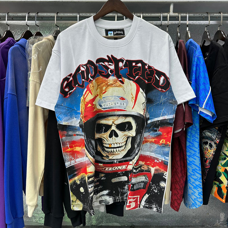Godspeed t Shirts Skull Astronaut Print Cotton Casual Short Sleeve Men and Women
