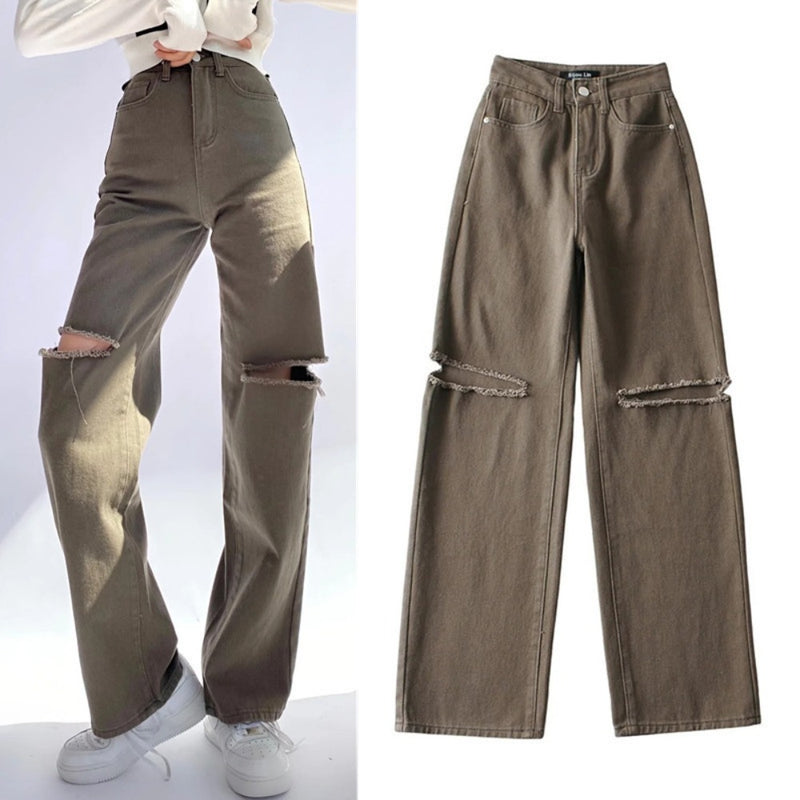 Women Jeans Loose Hole Retro Fashion