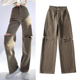 Women Jeans Loose Hole Retro Fashion