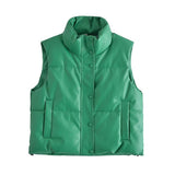 Women Vest Urban Leisure Faux Leather Cotton-Padded Vest