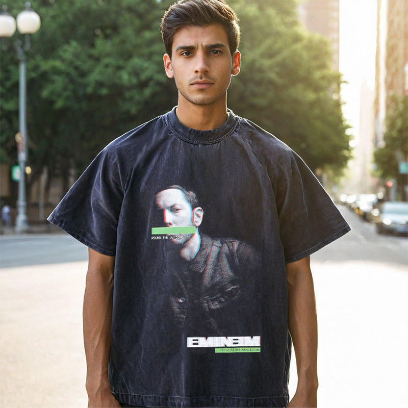 Mens Vintage T Shirt TEminem Print Short Sleeve