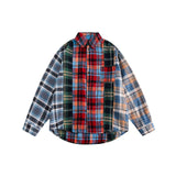 Unisex Shirt Handsome Spliced Plaid Blouse