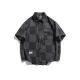 Unisex Shirt Vintage Plaid Denim Shirt Loose Casual