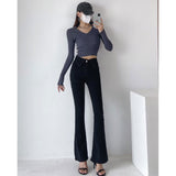Women Jeans Slim Elastic Tight Bell-Bottom Pants