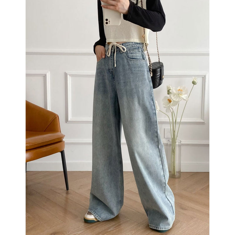 Women Jeans Retro Loose Tied Design Distressed
