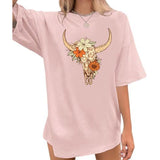 Boho Cow Skull Shirts for Women Oversized Western Country