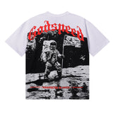 Godspeed T Shirts Astronaut Moon Landing Print Cotton Casual Short Sleeve Men and Women