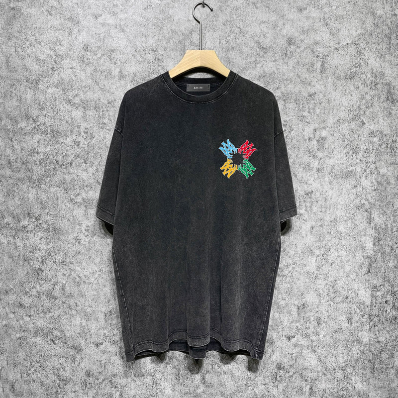 Amiri washed t-shirt color block simple label set short sleeve