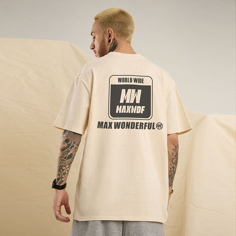 Men T-shirt Retro College Style Heavy Loose