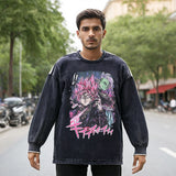 Mens Vintage Long Sleeve Shirt Cartoon Print T-Shirt Men and Women