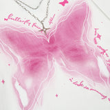 Men Long Sleeve T-Shirt Butterfly Printed Cotton Leisure Chain Decoration