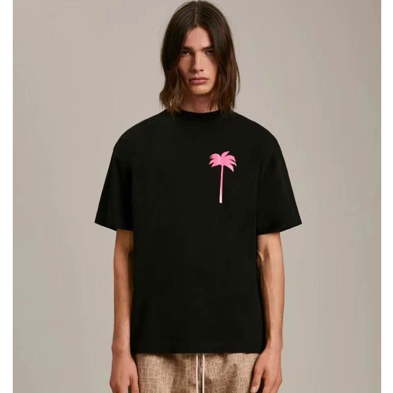 Palm Angle T Shirts Pink Logo Printing Couple Loose Hip Hop