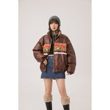 Unisex Coat PU Leather Jacket Winter Thickening Stand Collar