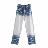 Women Jeans Gradient Color Cow Slim Fit Loose Casual Pants