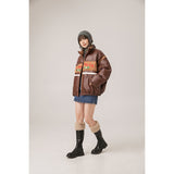 Unisex Coat PU Leather Jacket Winter Thickening Stand Collar