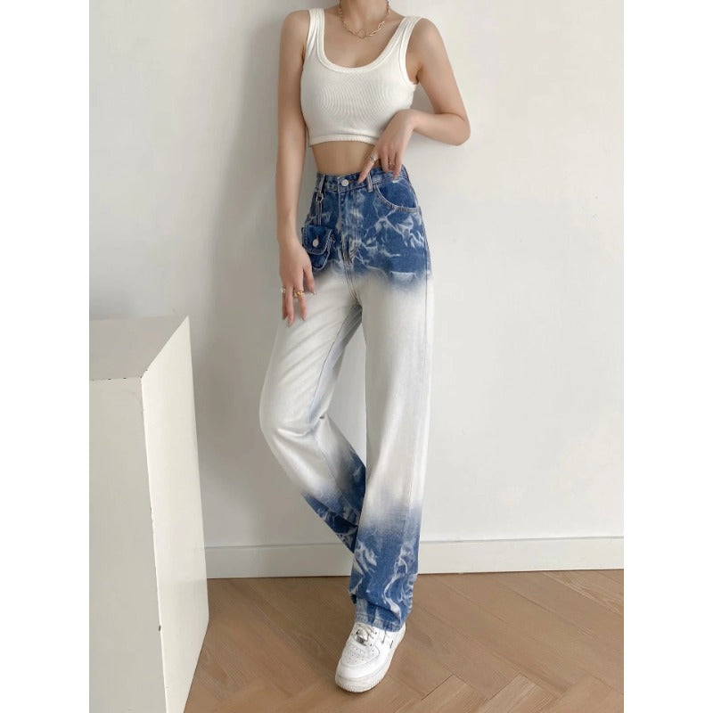 Women Jeans Gradient Color Cow Slim Fit Loose Casual Pants