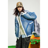 Unisex Coat Vintage Loose Cotton Coat Lamb Wool Denim Jacket