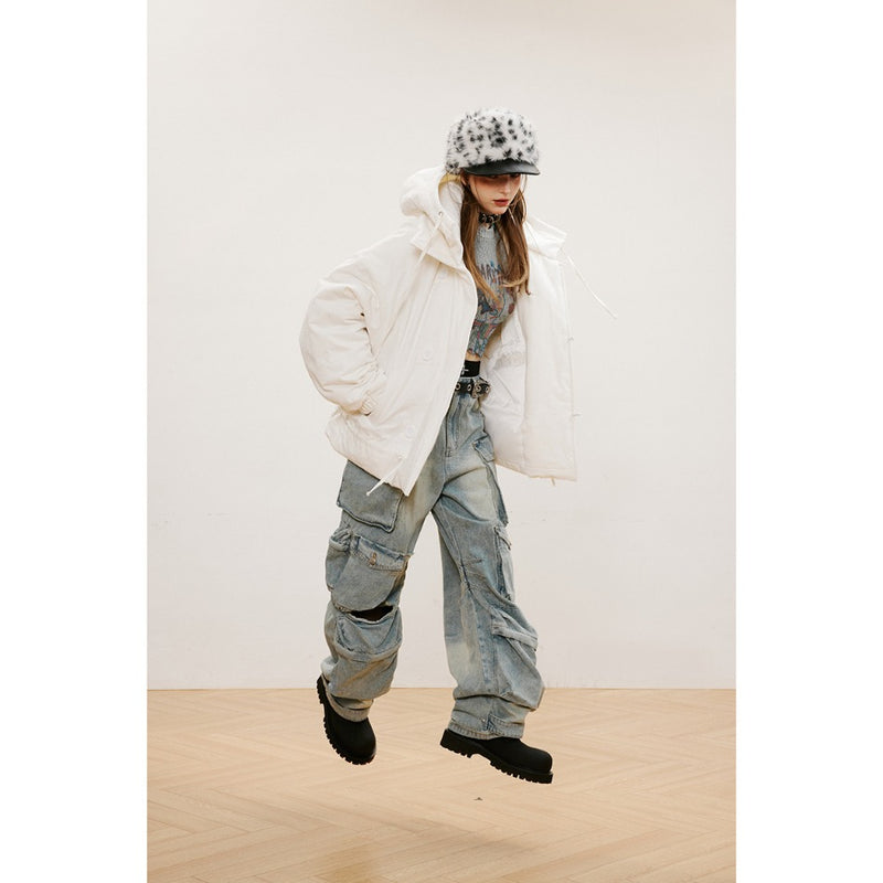 Unisex Coat Double Breasted Warm-Keeping Cotton Clothing Baggy Coat