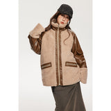 Unisex Coat Lamb Wool Stitching PU Leather Cotton-Padded Jacket