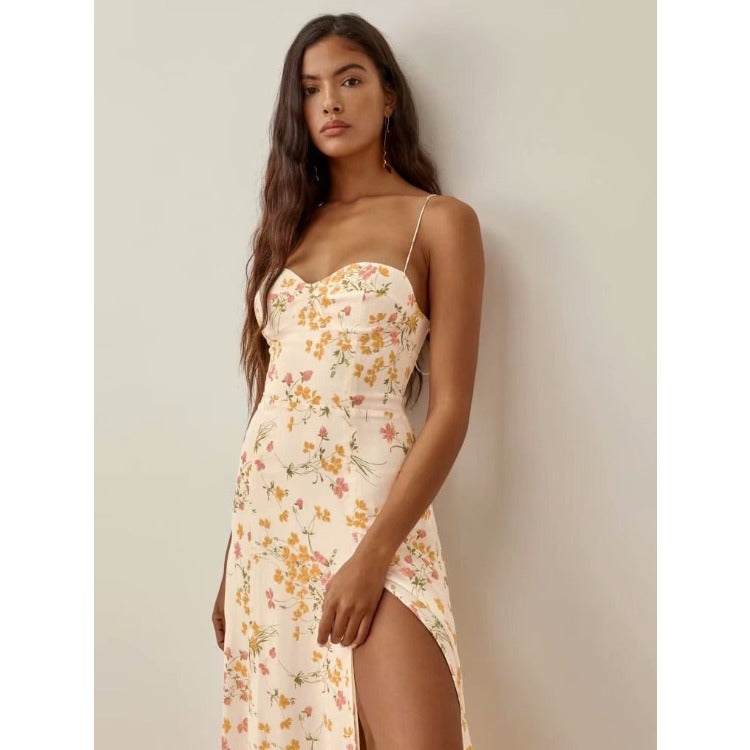 Women Dresses Idyllic Vacation Style Suspender Skirt Floral