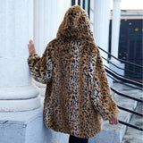 Women Fur Jacket Leopard Print Plush Warm Jacket
