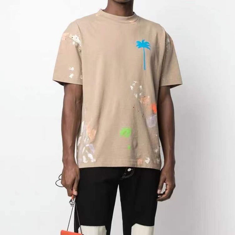 Palm Angle T Shirts Colorful Splash Paint Coconut Print